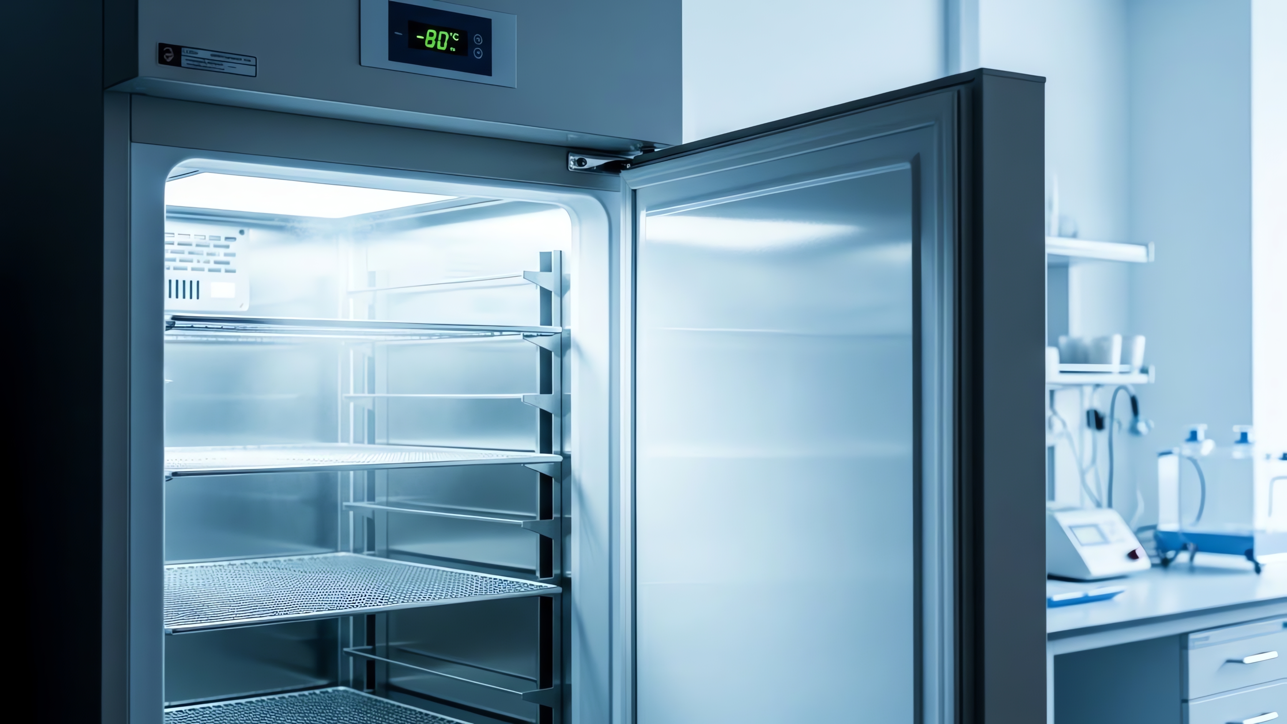Open ultra-low temperature laboratory freezer